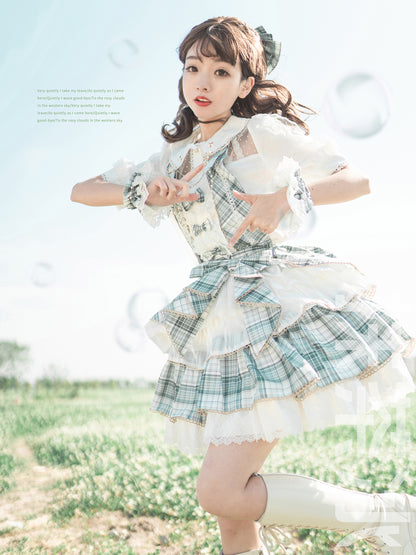 Green Plaid Ruffle Skirt Idol Dress Lolita Overalls