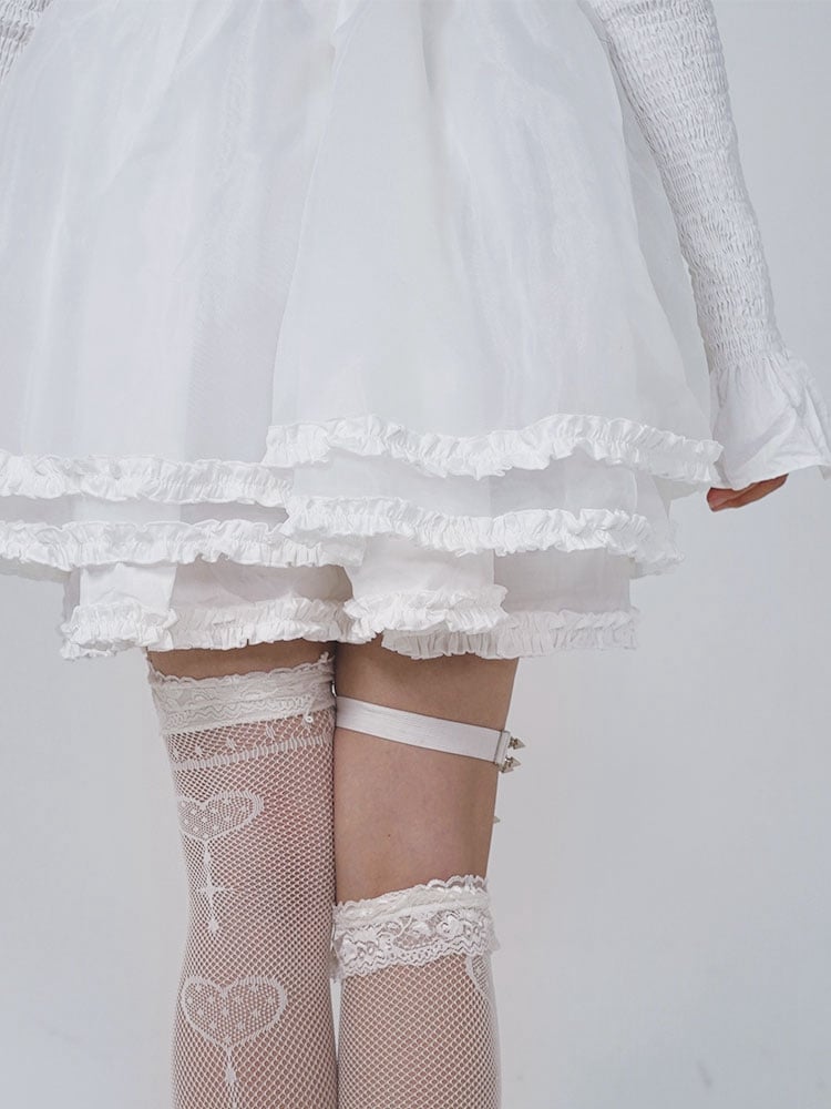 Leg-of-Mutton Sleeves Tiered Skirt White Dress