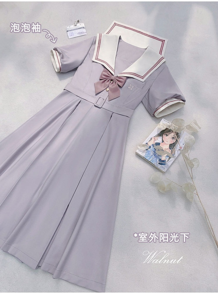 Purple Sailor Collar Uniform Light Dress Belt JK with Embroidered