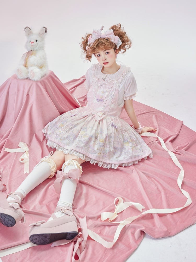 Robe salopette à capuche amovible Sweet Lolita rose licorne et dessert