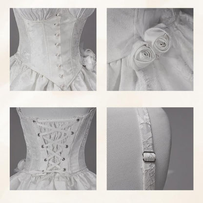 White Rosettes Brooch Boned Corset Top