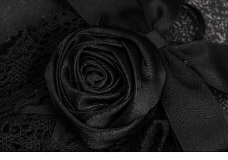 Black Lace-up Handmade Cross Rose Details Hairband