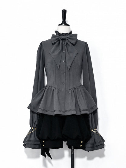 Lolita Shirt Gray Poet Sleeves Ruffle Fashion Ouji Neckline Bishop