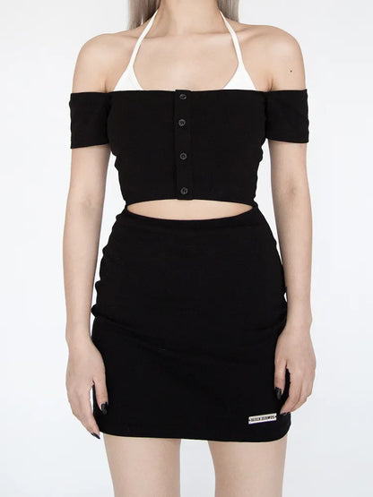S Waist Dress Bust Halter Neck Cutout Black Clearance 67CM Size - for