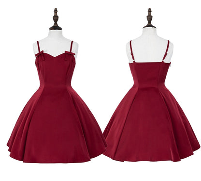 Spaghetti Waist Straps Elegant Dress Fit Red Slim
