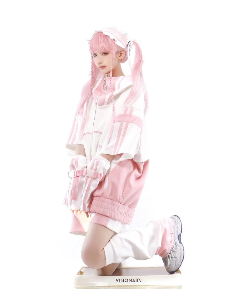 Landmine Style Zipper Sweatshirt Elbow-length Sleeves Jirai Kei Jacket without Hoodie