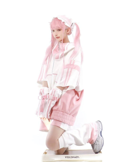 Landmine Style Zipper Sweatshirt Elbow-length Sleeves Jirai Kei Jacket without Hoodie