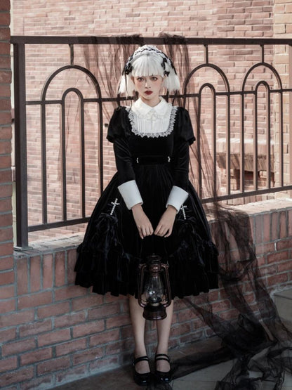 Black and White Elegant Juliette Sleeves Nun Lolita Dress