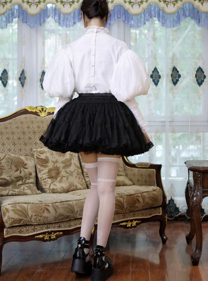 White Black Lace Trim Vintage Tiered Skirt