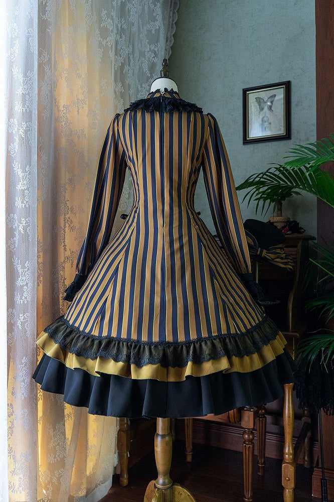 with Striped Lace-Up Gothic Petite Ruffle Collar Lolita Dress Waist