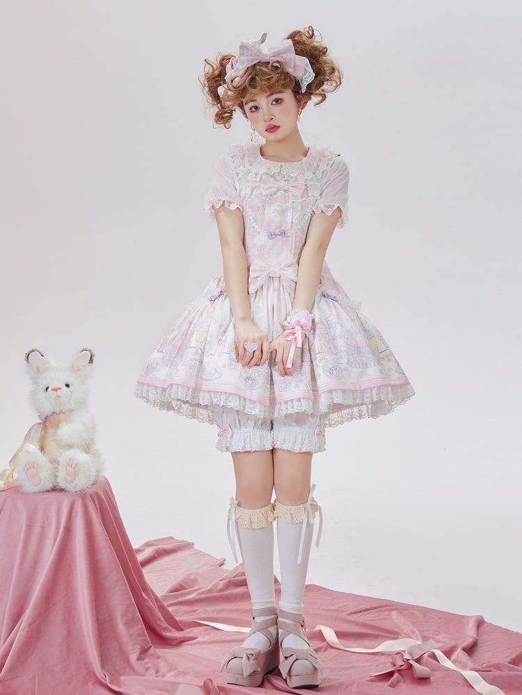 Robe salopette à capuche amovible Sweet Lolita rose licorne et dessert