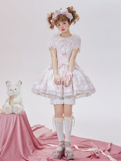 Robe salopette à capuche amovible Sweet Lolita rose licorne et dessert