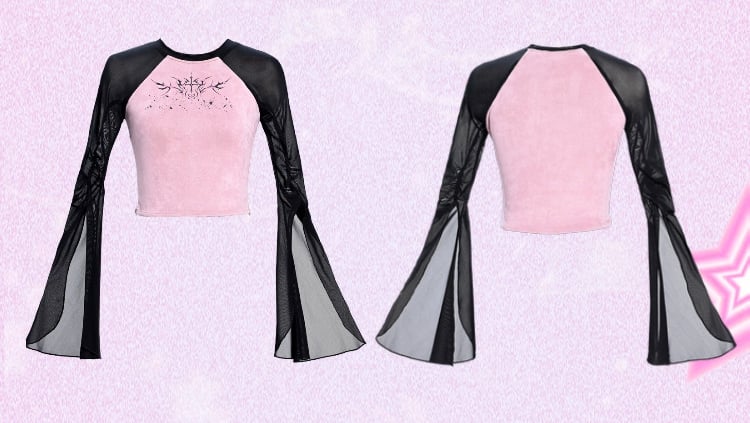 Y2K Thorns Black Tulle Sleeves Pink Top Outfit