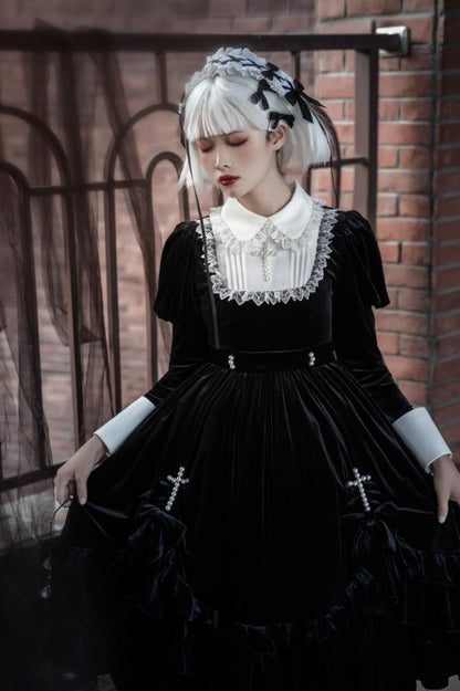 Black and White Elegant Juliette Sleeves Nun Lolita Dress