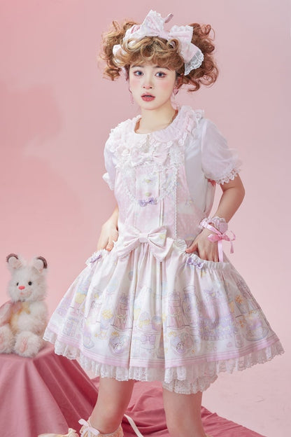 Robe salopette à capuche amovible Sweet Lolita rose licorne et dessert