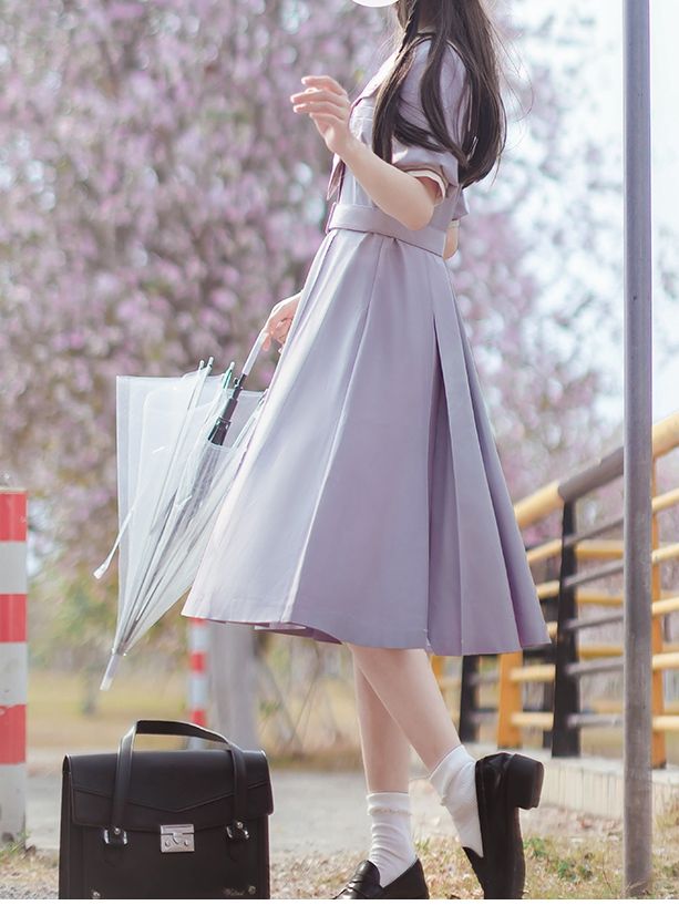 Purple Sailor Collar Uniform Light Dress Belt JK with Embroidered