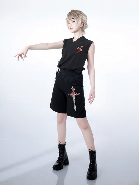 Command Night Shorts Ouji Cross Embroidery Thorn