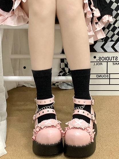 Sweetheart Sanctuary Heart-shaped Buckle Straps Chain Pink Lolita Platforms