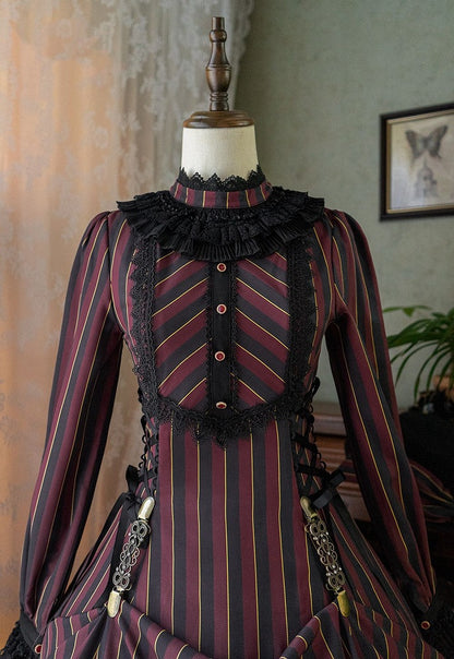 with Striped Lace-Up Gothic Petite Ruffle Collar Lolita Dress Waist