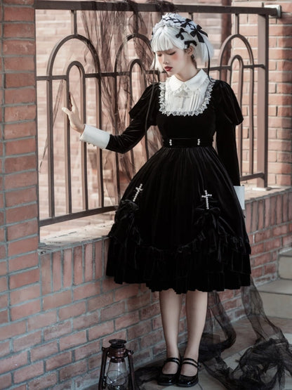 Black and White Elegant Juliette Sleeves Nun Lolita Dress