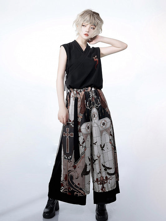 Cross Pants Cut Print Command Wide-leg Night