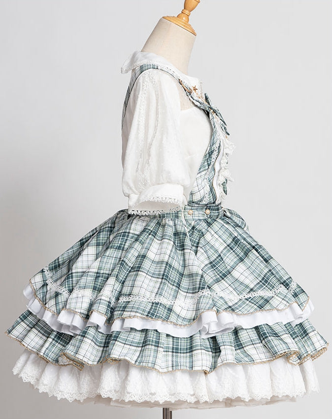 Green Plaid Ruffle Skirt Idol Dress Lolita Overalls