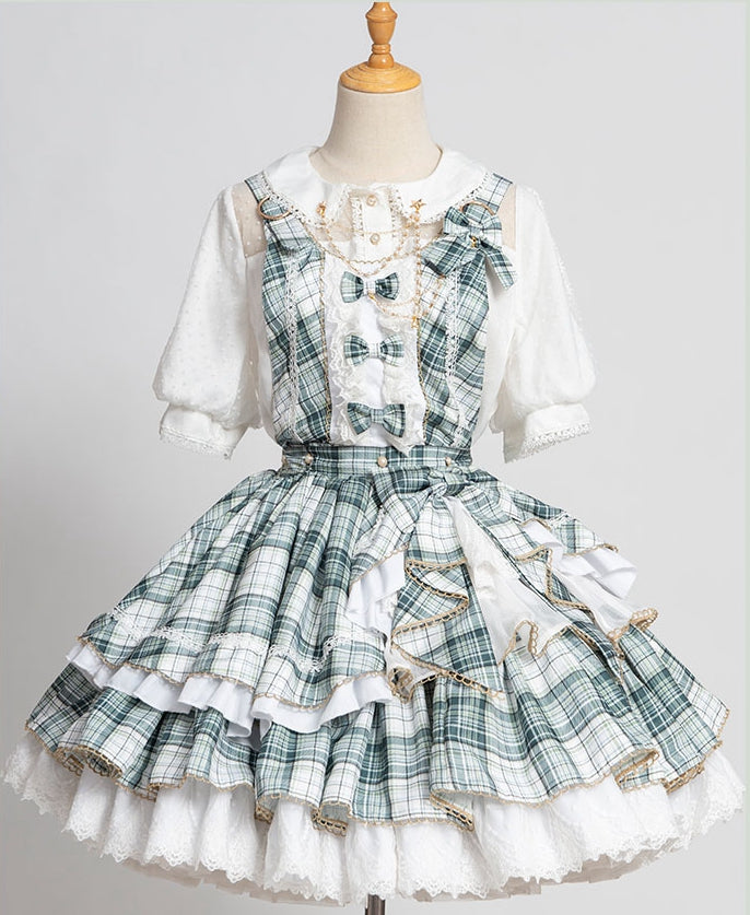 Green Plaid Ruffle Skirt Idol Dress Lolita Overalls