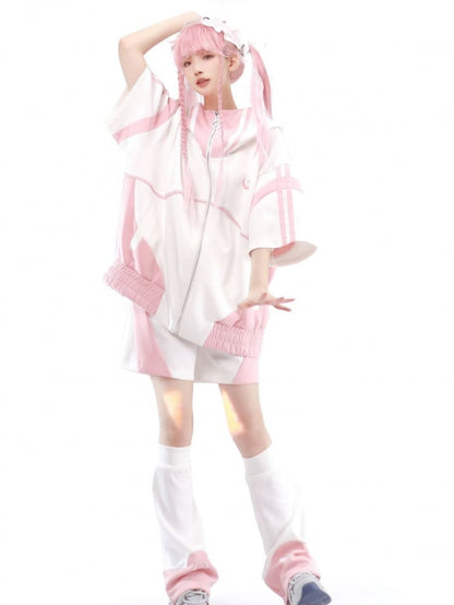 Landmine Style Zipper Sweatshirt Elbow-length Sleeves Jirai Kei Jacket without Hoodie