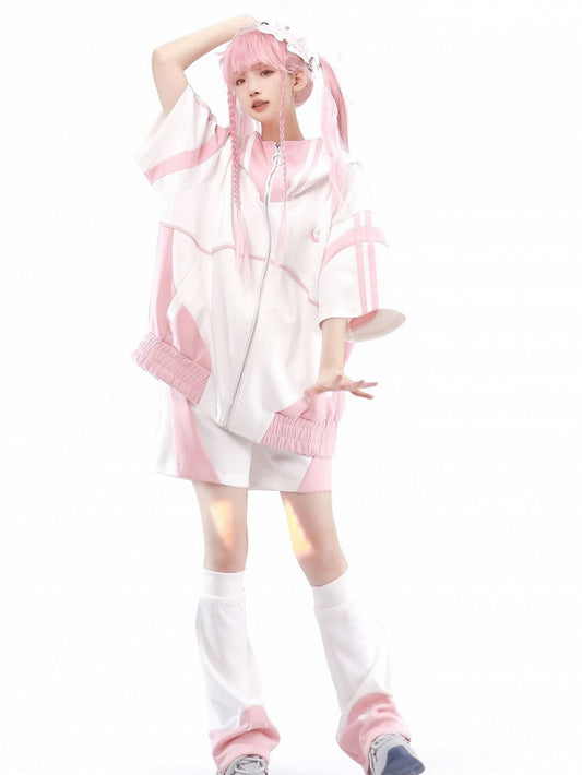 Hoodie Jacket Kei Sleeves Elbow-length Jirai Landmine Zipper Sweatshirt Style without