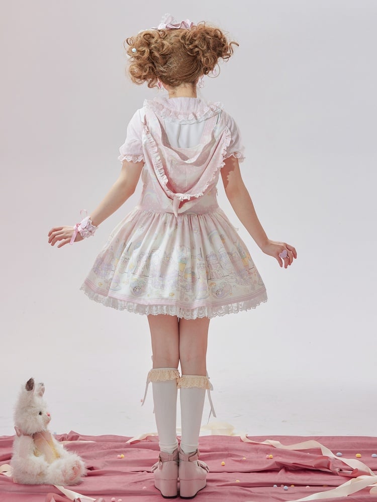 Robe salopette à capuche amovible Sweet Lolita rose licorne et dessert