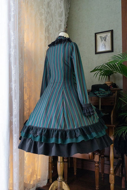 with Striped Lace-Up Gothic Petite Ruffle Collar Lolita Dress Waist