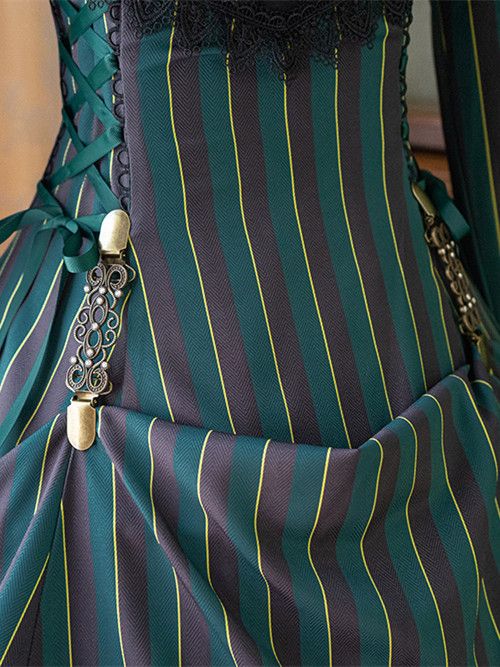 with Striped Lace-Up Gothic Petite Ruffle Collar Lolita Dress Waist
