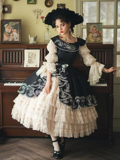 Lily Embroidery Dress Beige Lolita Valley of Black Classic the