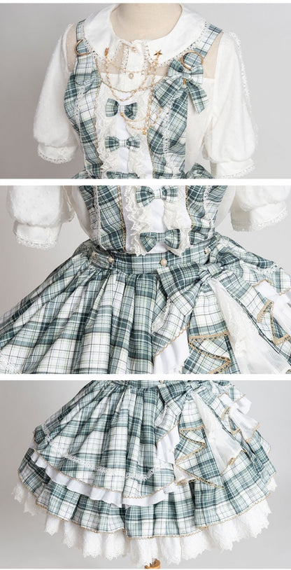 Green Plaid Ruffle Skirt Idol Dress Lolita Overalls