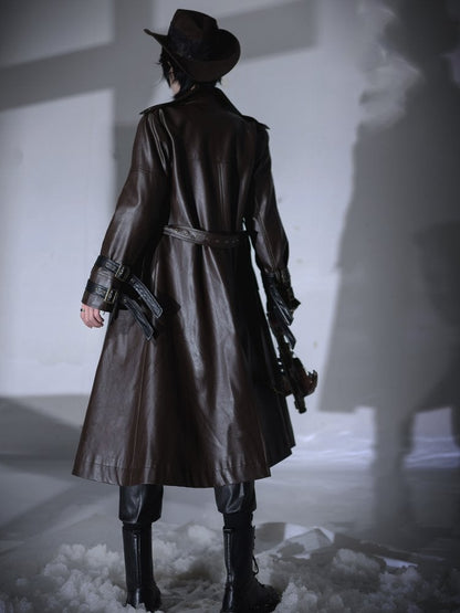 Midnight Hunter Brown Steampunk Lolita PU Leather Trench Coat