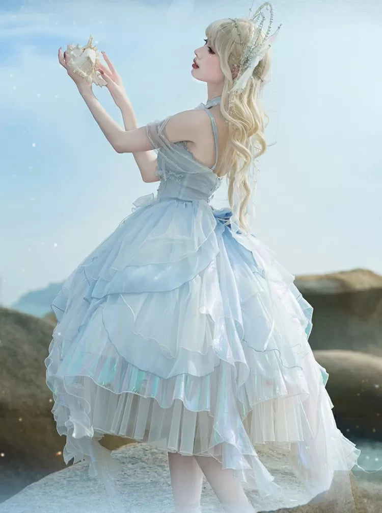 Layered Princess Trim Dress Skirt Corset Light Waist Cascading Blue Fairy JSK Lolita Ruffle