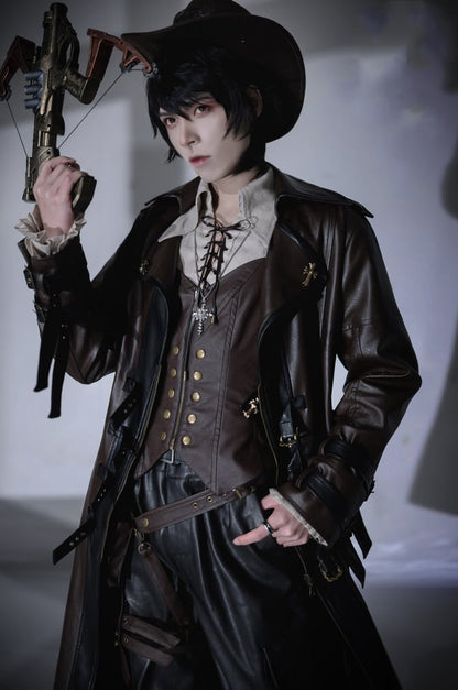 Midnight Hunter Brown Steampunk Lolita PU Leather Trench Coat