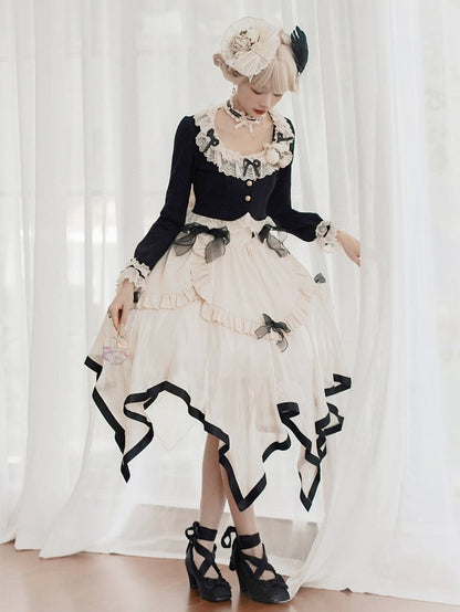 Bow Sleeves Black Long Cozy Cardigan with Lace Trim Delicate Accents and
