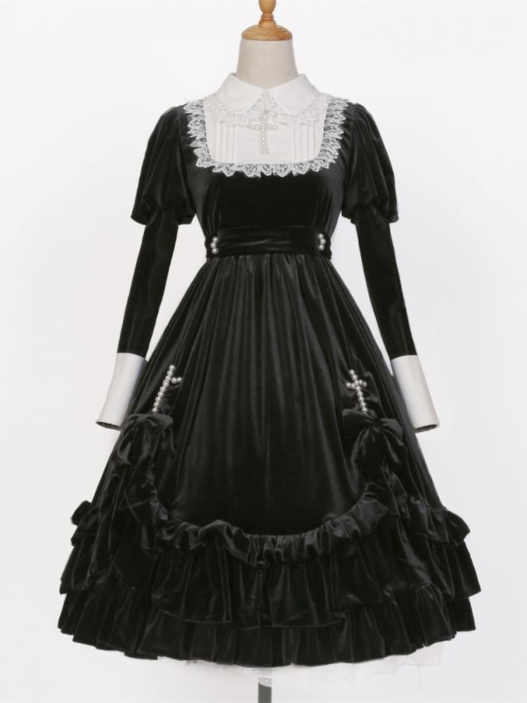 Black and White Elegant Juliette Sleeves Nun Lolita Dress