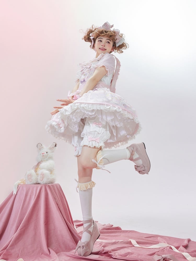 Robe salopette à capuche amovible Sweet Lolita rose licorne et dessert
