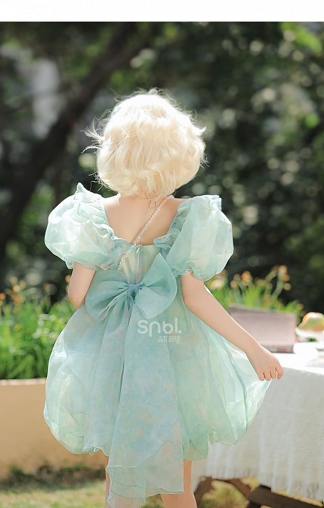 Green Short/Long Sleeves Short Bow with Sweet Detachable Version Dress Big