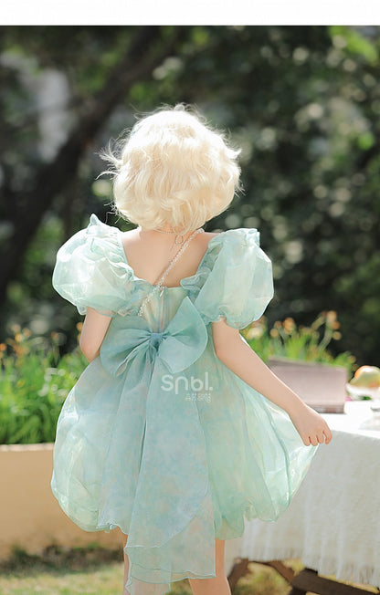 Green Short/Long Sleeves Short Bow with Sweet Detachable Version Dress Big