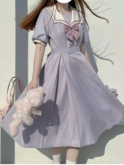 Purple Sailor Collar Uniform Light Dress Belt JK with Embroidered