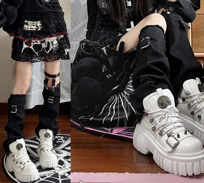 Studs Platforms White Decorated Punk Lolita Skull PU Star