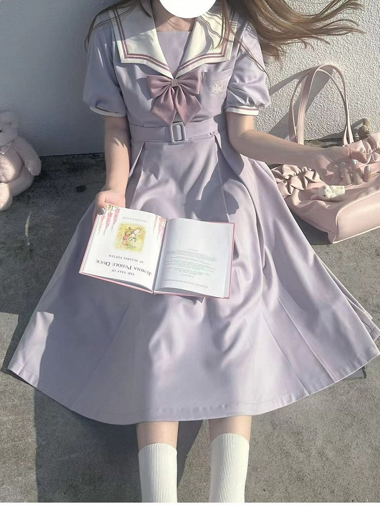 Purple Sailor Collar Uniform Light Dress Belt JK with Embroidered