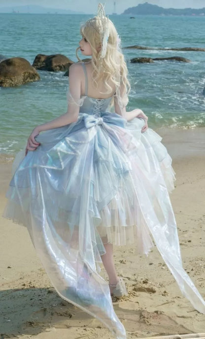 Layered Princess Trim Dress Skirt Corset Light Waist Cascading Blue Fairy JSK Lolita Ruffle