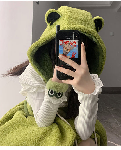 Robe salopette d'hiver en polaire à jupe bulle verte Little Frog