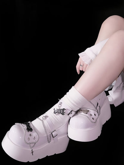 Metal Bones Decorated White Platforms Punk Shoes