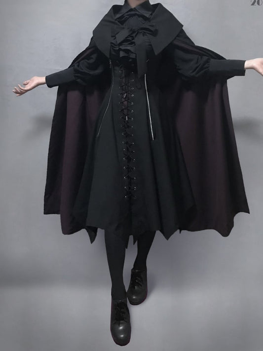 Elegant Gothic Oversized Foldover Collar Cloak