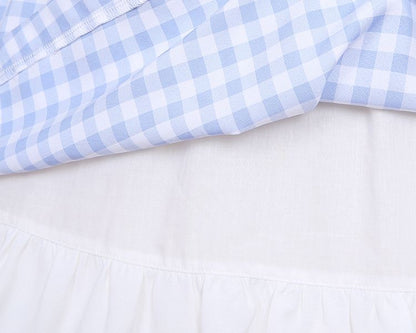 Blue Little Chicken Peter Pan Collar Plaid Short Puff Sleeves Dress